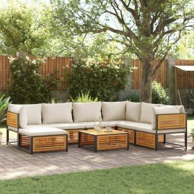 Set de sofás de jardín con cojines 8 pzas madera maciza acacia