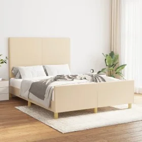 Bed frame with cream fabric headboard 140x190 cm by vidaXL, Beds and slatted bases - Ref: Foro24-3124892, Price: 230,14 €, Di...