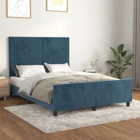 Dark blue velvet bed frame with headboard 140x200 cm by vidaXL, Beds and slatted bases - Ref: Foro24-3125639, Price: 208,39 €...