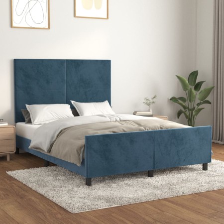Dark blue velvet bed frame with headboard 140x200 cm by vidaXL, Beds and slatted bases - Ref: Foro24-3125639, Price: 208,17 €...