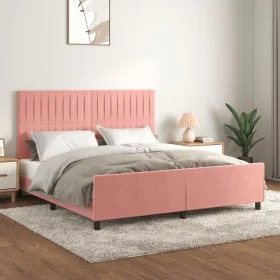 Pink velvet bed frame with headboard 180x200 cm by vidaXL, Beds and slatted bases - Ref: Foro24-3125896, Price: 209,92 €, Dis...
