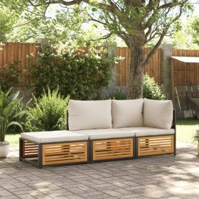 Set de sofás de jardín con cojines 3 pzas madera maciza acacia