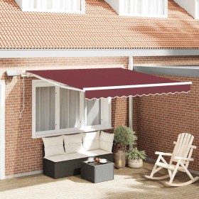 Toldo retráctil manual con luces LED burdeos 300x250 cm