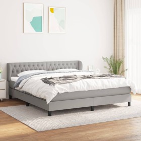 Cama box spring con colchón tela gris claro 180x200 cm