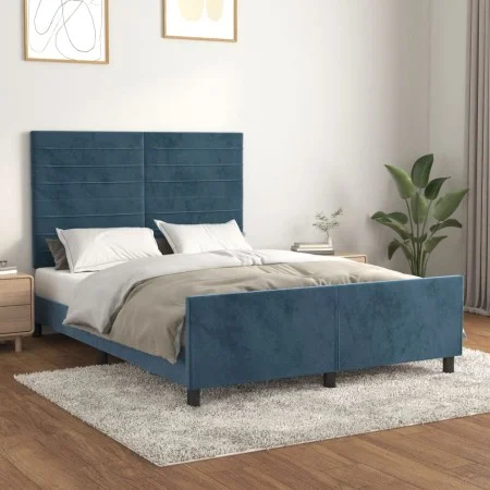 Dunkelblauer Samtbettrahmen mit Kopfteil 140x190 cm von vidaXL, Betten und Lattenroste - Ref: Foro24-3125816, Preis: 202,34 €...
