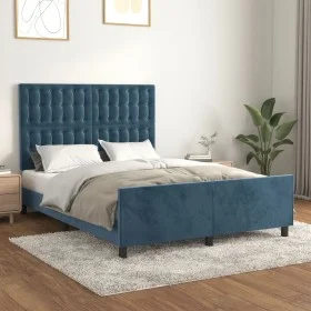 Dunkelblauer Samtbettrahmen mit Kopfteil 140x190 cm von vidaXL, Betten und Lattenroste - Ref: Foro24-3125999, Preis: 207,20 €...