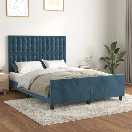 Dark blue velvet bed frame with headboard 140x190 cm by vidaXL, Beds and slatted bases - Ref: Foro24-3125999, Price: 207,20 €...