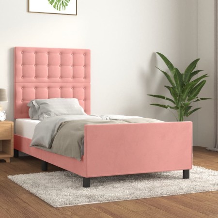 Estructura de cama con cabecero de terciopelo rosa 90x190 cm de vidaXL, Camas y somieres - Ref: Foro24-3125976, Precio: 158,9...