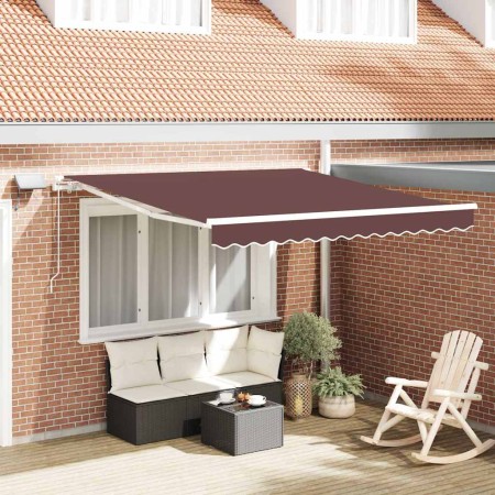 Toldo retráctil manual con luz LED marrón 300x250 cm