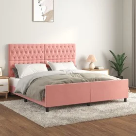 Pink velvet bed frame with headboard 180x200 cm by vidaXL, Beds and slatted bases - Ref: Foro24-3125957, Price: 236,45 €, Dis...