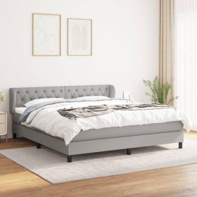 Cama box spring con colchón tela gris claro 160x200 cm