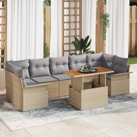 Conjunto de sofá de jardín con cojín 8 pcs beige y gris claro