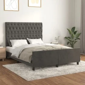 Dark gray velvet bed frame with headboard 140x190 cm by vidaXL, Beds and slatted bases - Ref: Foro24-3125935, Price: 239,14 €...