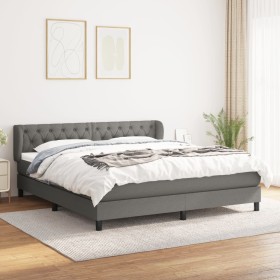 Cama box spring con colchón tela gris oscuro 160x200 cm