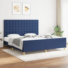 Bed frame with blue fabric headboard 180x200 cm by vidaXL, Beds and slatted bases - Ref: Foro24-3125403, Price: 240,11 €, Dis...