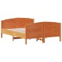 Cama sin colchón madera maciza de pino marrón cera 140x190 cm