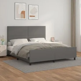 Bed frame with headboard gray synthetic leather 160x200cm by vidaXL, Beds and slatted bases - Ref: Foro24-3125461, Price: 232...