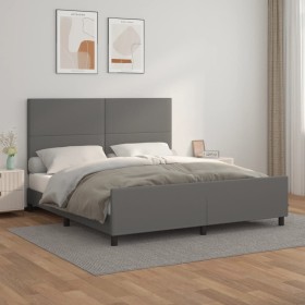 Estructura de cama con cabecero cuero sintético gris 160x200cm