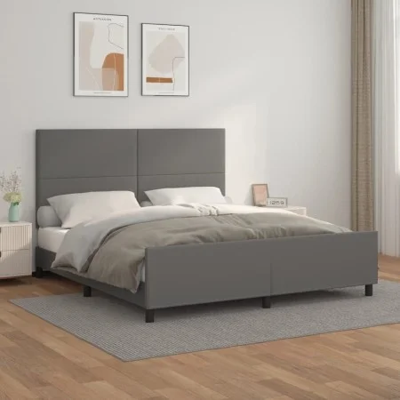 Bed frame with headboard gray synthetic leather 160x200cm by vidaXL, Beds and slatted bases - Ref: Foro24-3125461, Price: 232...