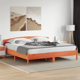 Cama sin colchón madera maciza de pino marrón cera 200x200 cm