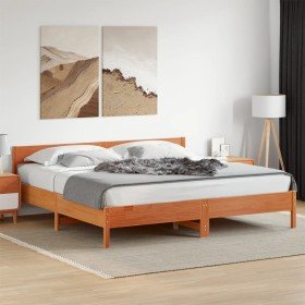 Cama sin colchón madera maciza de pino marrón cera 180x200 cm Cama sin colchón madera maciza de pino marrón cera 180x200 cm