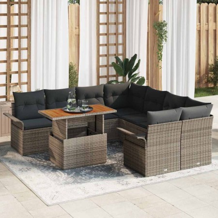 Conjunto de sofá de jardín con cojín Manual 9 pcs Gris