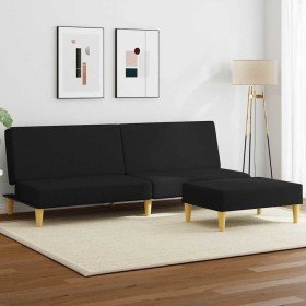 Sofá cama de 2 plazas con taburete tela negro Sofá cama de 2 plazas con taburete tela negro