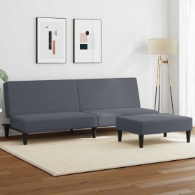 Sofá cama de 2 plazas con taburete terciopelo gris oscuro