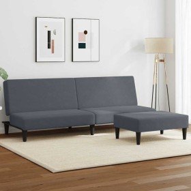 Sofá cama de 2 plazas con taburete terciopelo gris oscuro en Sofás | Comprar online en Foro24