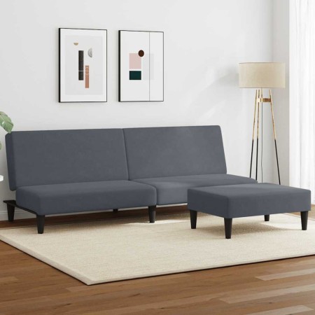 Sofá cama de 2 plazas con taburete terciopelo gris oscuro