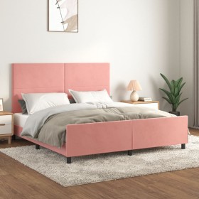 Estructura de cama con cabecero de terciopelo rosa 180x200 cm