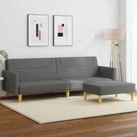Sofá cama de 2 plazas con taburete tela gris oscuro Sofá cama de 2 plazas con taburete tela gris oscuro