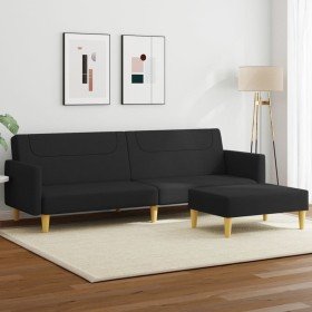 Sofá cama de 2 plazas con taburete tela negro Sofá cama de 2 plazas con taburete tela negro