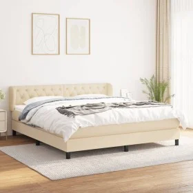 Box spring bed with cream fabric mattress 160x200 cm by vidaXL, Beds and slatted bases - Ref: Foro24-3126498, Price: 523,91 €...