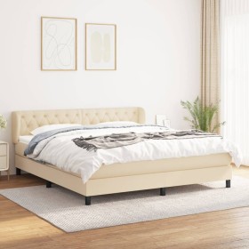 Cama box spring con colchón tela color crema 160x200 cm de vidaXL, Camas y somieres - Ref: Foro24-3126498, Precio: 557,76 €, ...