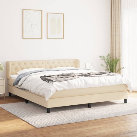 Box spring bed with cream fabric mattress 160x200 cm by vidaXL, Beds and slatted bases - Ref: Foro24-3126498, Price: 557,76 €...