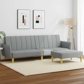 Sofá cama de 2 plazas con taburete tela gris claro