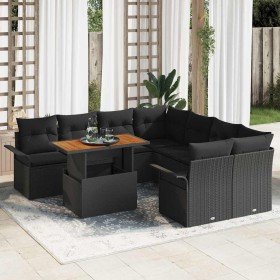 Conjunto de sofá de jardín con cojín 9 pcs Negro