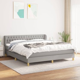 Cama box spring con colchón tela gris claro 180x200 cm