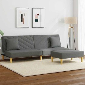 Sofá cama de 2 plazas con almohadas y taburete tela gris oscuro Sofá cama de 2 plazas con almohadas y taburete tela gris oscuro