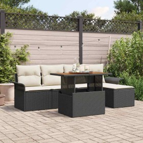 Conjunto de sofá de jardín con cojín 6 pcs Negro y crema