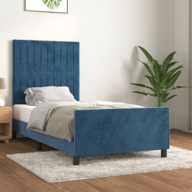 Estructura cama con cabecero terciopelo azul oscuro 90x200 cm