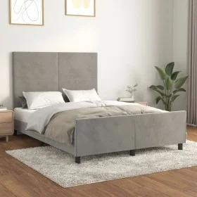 Bed frame with light gray velvet headboard 140x190cm by vidaXL, Beds and slatted bases - Ref: Foro24-3125629, Price: 204,39 €...
