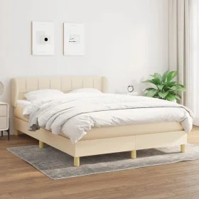 Box spring bed with cream fabric mattress 140x200 cm by vidaXL, Beds and slatted bases - Ref: Foro24-3126810, Price: 442,87 €...