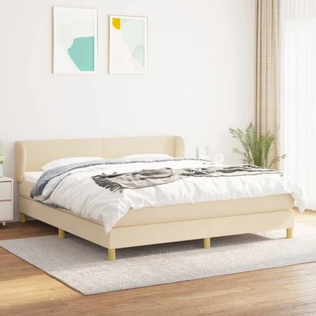Box spring bed with cream fabric mattress 160x200 cm by vidaXL, Beds and slatted bases - Ref: Foro24-3126658, Price: 508,21 €...