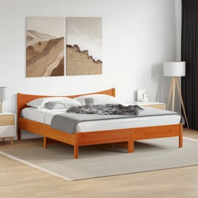 Cama sin colchón madera maciza de pino marrón cera 200x200 cm