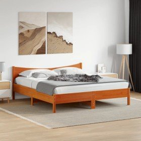 Cama sin colchón madera maciza de pino marrón cera 200x200 cm en Camas y somieres | Comprar online en Foro24