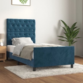 Estructura cama con cabecero terciopelo azul oscuro 80x200 cm