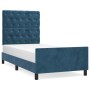 Estructura cama con cabecero terciopelo azul oscuro 80x200 cm