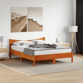 Cama sin colchón madera maciza de pino marrón cera 160x200 cm Cama sin colchón madera maciza de pino marrón cera 160x200 cm